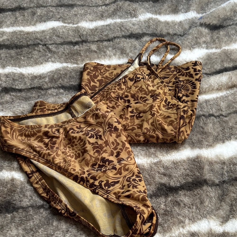 Anne Klein Gold and Brown Floral Chemise Set - Picture 8 of 8